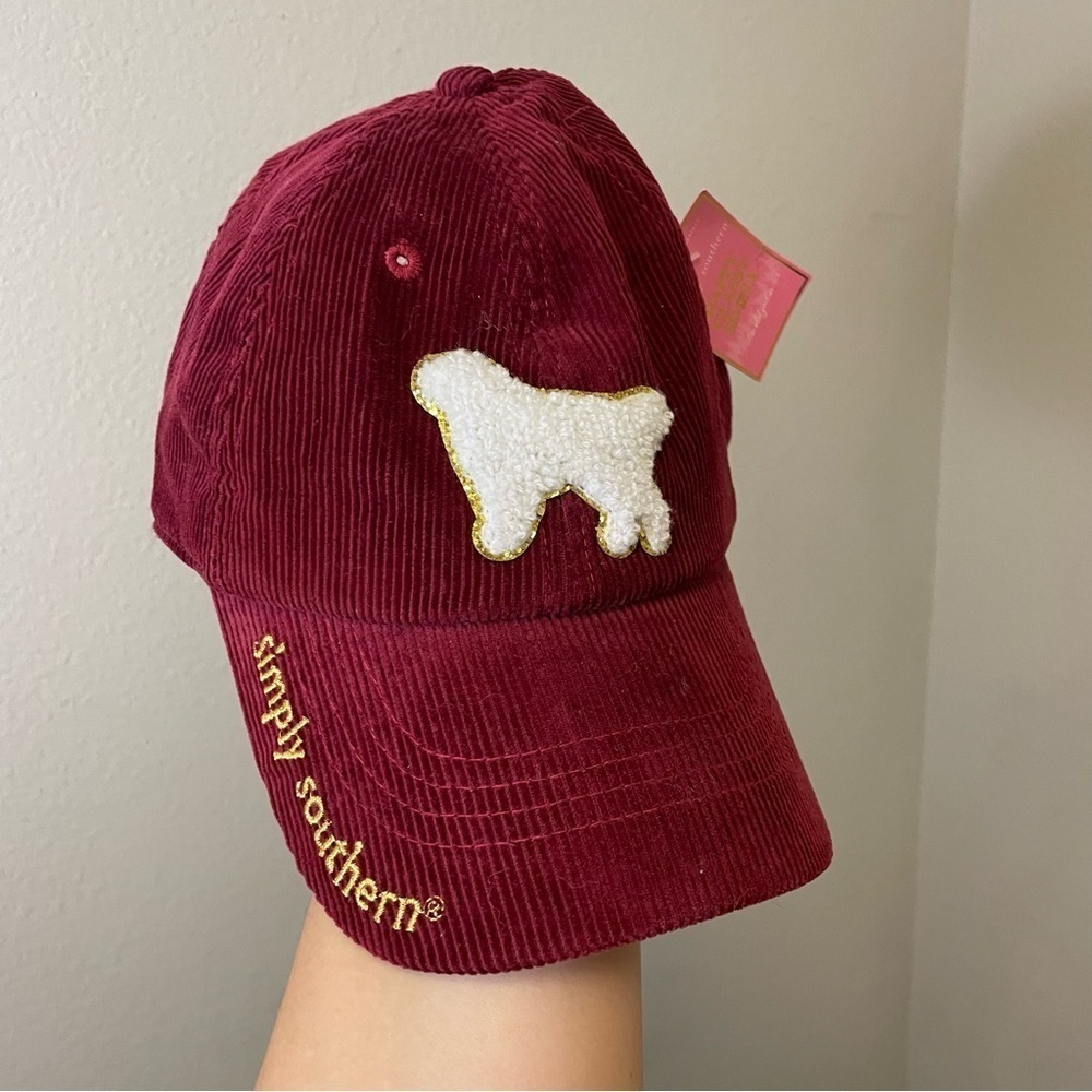 Simply Southern Dog‎ Patch Burgundy Corduroy Baseball Cap NWT
